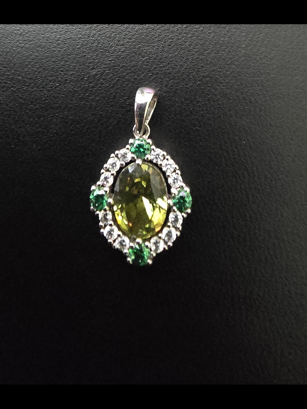 Green Oval CZ Halo Pendant Necklace - Women Jewelry - Picture 1 of 3